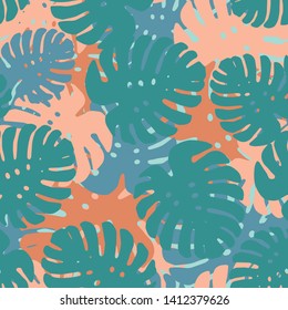 Jungle Monstera plant seamless pattern 