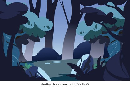 Jungle night background landscape illustration