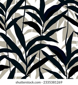 Jungle palm leaf seamless pattern. Pastel colors. Stylized Tropical palm leaves wallpaper. Design for printing, textile, fabric, fashion, interior, wrapping paper. Vector illustration