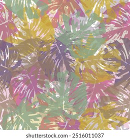 Jungle palm leaves, tropical leaf on white background, watercolor botanical illustration. Seamless. Vector pattern.