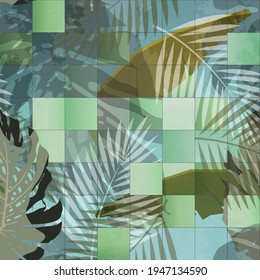 Jungle pattern design in modern mosaic background.