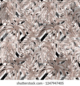 Jungle Pattern. Exotic Palm Greenery Backdrop. Summer Design for Swimwear. Repeatable Illustration. Seamless Jungle Pattern.