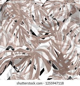 Jungle Pattern. Summer Design for Swimwear. Repeatable Illustration. Exotic Palm Greenery Backdrop. Seamless Jungle Pattern.