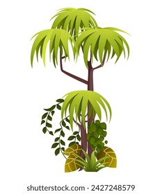 Jungle plant of colorful set. This vibrant illustration showcases a tropical tree in a colorful cartoon design against a clean white background. Vector illustration.
