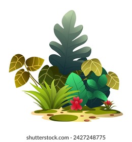 Jungle plant of colorful set. This colorful picture emphasizes the atmosphere of the tropics and rich vegetation. Vector illustration.