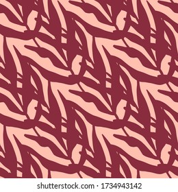 Jungle plants leaves seamless pattern on pink background. Vintage style tropical leaf wallpaper for fabric design, textile print, wrapping paper, cover. Fashion vector illustration