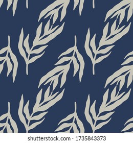 Jungle plants leaves seamless pattern on blue background. Vintage style tropical leaf wallpaper. Design for fabric design, textile print, wrapping paper, cover. Fashion vector illustration