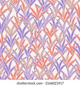 Jungle plants seamless pattern. Colorful vector background with savage floral elements. Fashion print for fabric with tropical grass, leaves and ferns