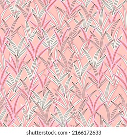 Jungle plants seamless pattern. Colorful vector background with savage floral elements. Fashion print for fabric with tropical grass, leaves and ferns