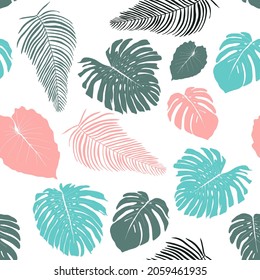 Jungle plants seamless pattern. Tropical monstera leaves fashion design background.