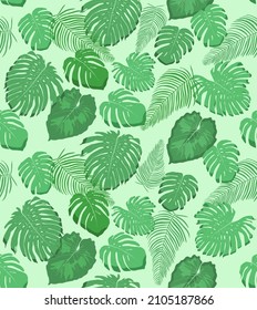 Jungle plants seamless pattern. Tropical monstera leaves fashion design background.