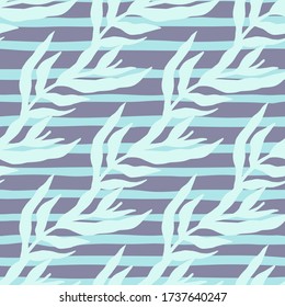 Jungle plants silhouette leaves seamless pattern on stripes background. Trendy tropical leaf wallpaper. Design for fabric design, textile print, wrapping paper, cover. Fashion vector illustration
