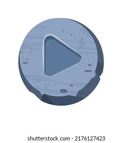 Juega en la jungla o botón de inicio con piedra en divertido estilo de caricatura aislado en fondo blanco. Menú de juego, diseño de interfaz. activo ui