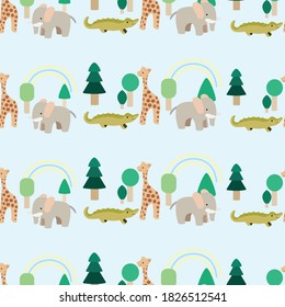 jungle print with blue background seamless repeat pattern
