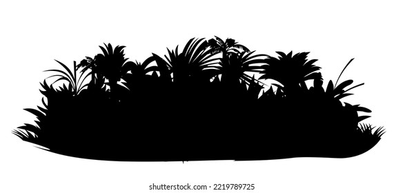 Jungle rainforest. Nature landscape silhouette. Dense tropical thickets. Isolated on white background. Vector