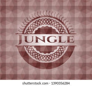 Jungle red badge with geometric pattern background. Seamless.