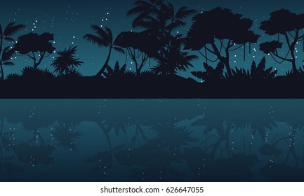 Jungle with reflection silhouette landscape