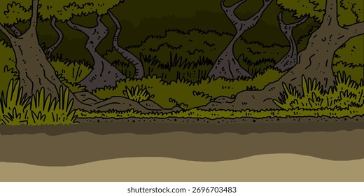 Jungle and river background scene