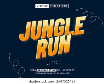 jungle run texto editável, efeito de fonte, texto 3d para título