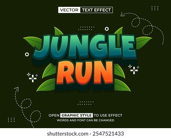 jungle run texto editável, efeito de fonte, texto 3d para título