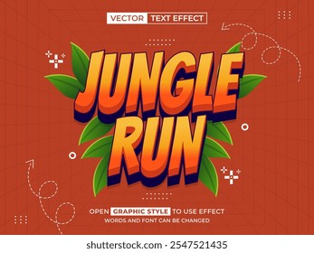 jungle run texto editável, efeito de fonte, texto 3d para título