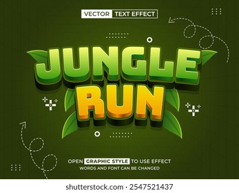 jungle run texto editável, efeito de fonte, texto 3d para título