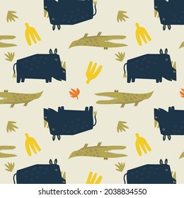 jungle safari animals palm pattern seamless