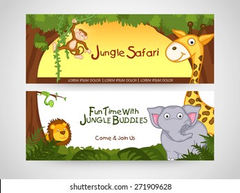 Jungle safari banner or website header with wild animal.