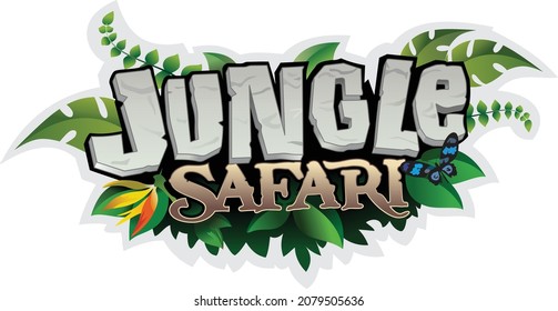 Jungle safari text animals words colors colorful trees leaf flowers nature banner grey green yellow red orange black white brown sign fonts 