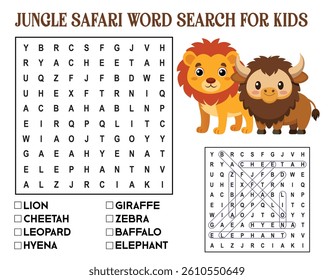 Jungle Safari Word Search for Kids