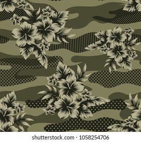 Jungle Seamless camouflage  with flower Pattern