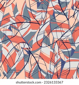 Jungle seamless pattern. Abstract tropical leaves and plants. Cartoon style