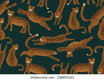 Jungle seamless pattern. Animal print with leopard. Vector background