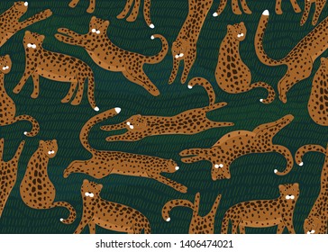 Jungle seamless pattern. Animal print with leopard. Vector background 