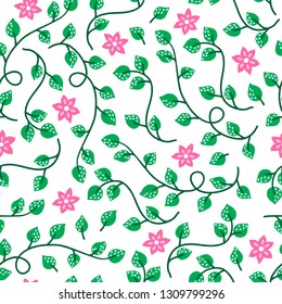 Jungle seamless pattern with flowers and tropical liana on white background. Perfect for holiday invitations, summer greeting cards, wallpaper and gift paper