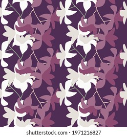 Jungle seamless pattern with tropic nature hawaii flowers shapes. Purple and white colors. Creative style. Designed for fabric design, textile print, wrapping, cover. Vector illustration.