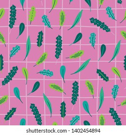 Jungle seamless pattern with tropical leaves on pink background. Perfect for summer greeting cards 