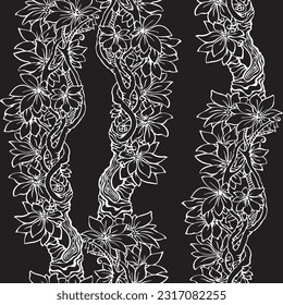Jungle Seamless pattern with tropical leaves. Silhouettes of exotic plants.