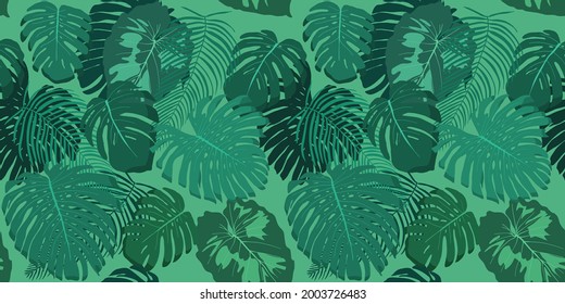 Jungle seamless pattern. Tropical monstera leaves fashion design background.