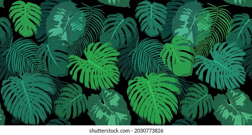 Jungle seamless pattern. Tropical monstera leaves fashion design background.
