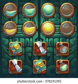 Jungle shamans GUI icons buttons kit vector elements for computers game interface and web design