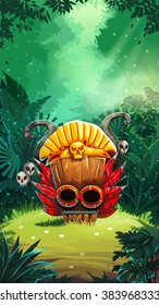 Jungle shamans user interface main window screen. Vector illustration for web mobile video game.