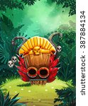 Jungle shamans user interface window screen. Vector illustration for web mobile video game.