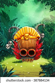 Jungle shamans user interface window screen. Vector illustration for web mobile video game.