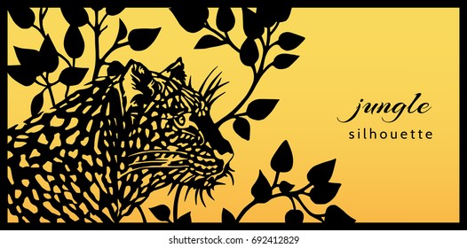 Jungle silhouette. Leopard. Beautiful stencil for your design. Vector illustration.