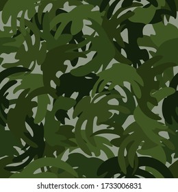 Camuflaje en forma de jungla sin inconvenientes. Formas de follaje y hojas. Resumen del ejército y de los antecedentes de los ornamentos de caza con máscaras.