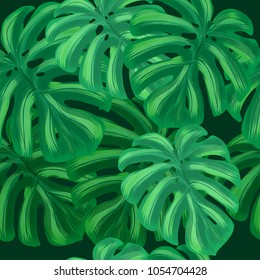 jungle summer tropical background with forest fern exotic leaves seamless pattern