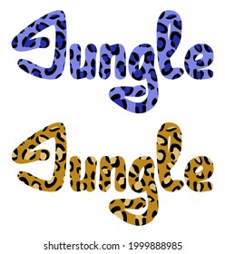 Jungle text two color variants with leopard pattern letters vector illustration