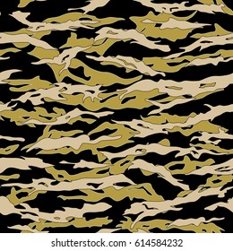 Jungle Tiger stripe Camouflage seamless patterns. Vector Illustration.