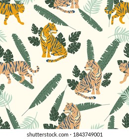 Jungle tiger vector repeat pattern.